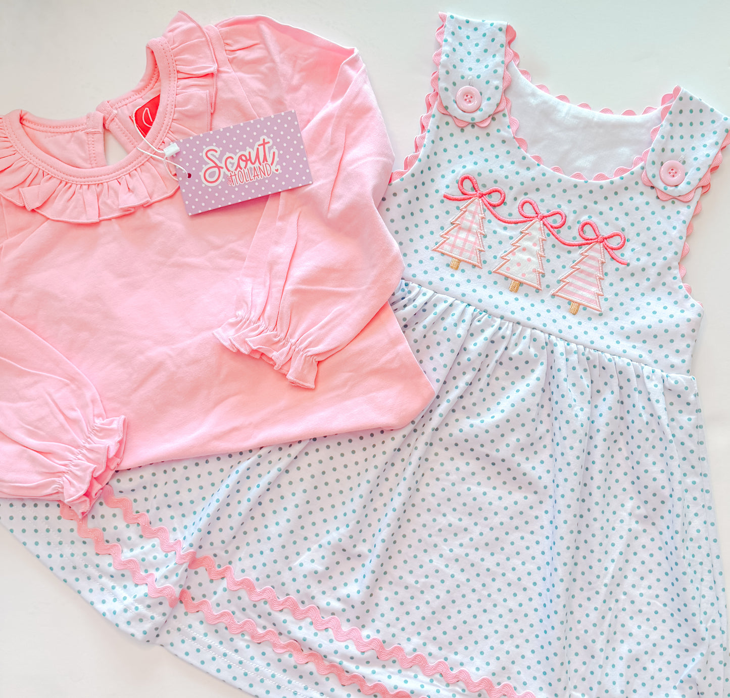 2 Piece Christmas Tree Trio Dress Set