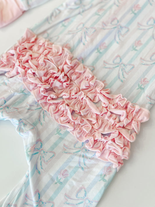 Pastel Bow Bamboo Ruffle Zippie