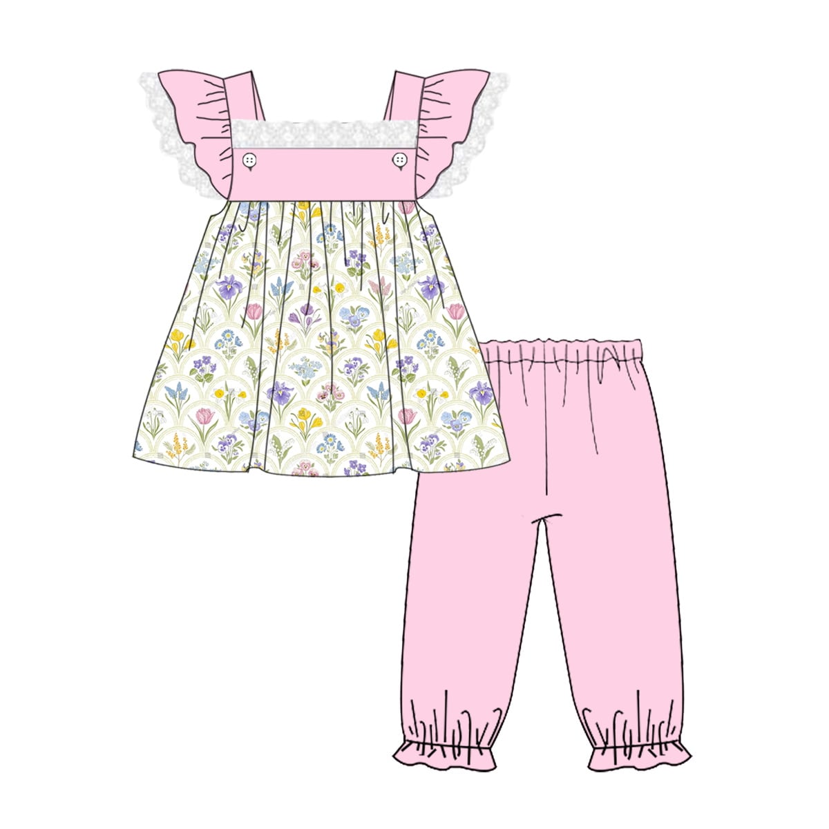 Pink Summer Floral Bubble Pant Set