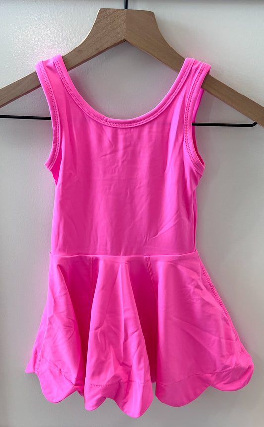 Hot Pink Scalloped Athletic Dress- shorts attached