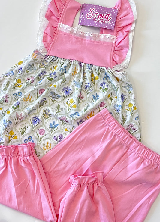 Pink Summer Floral Bubble Pant Set