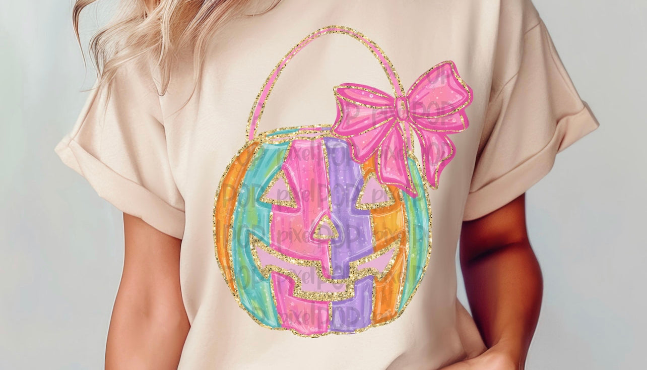 Pastel Faux Glitter Pumpkin Tees