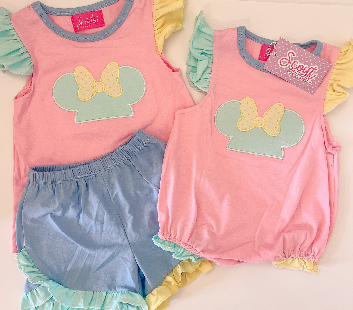 Pastel Colorblock Mouse Collection Girl Short Set/Bubble