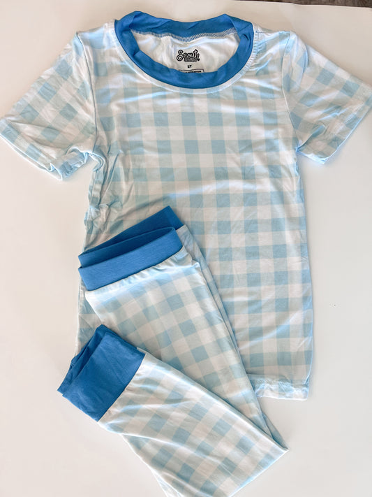 Blue Gingham Bamboo Set