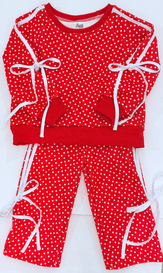 Red Polka Dot Bow Jogger Set