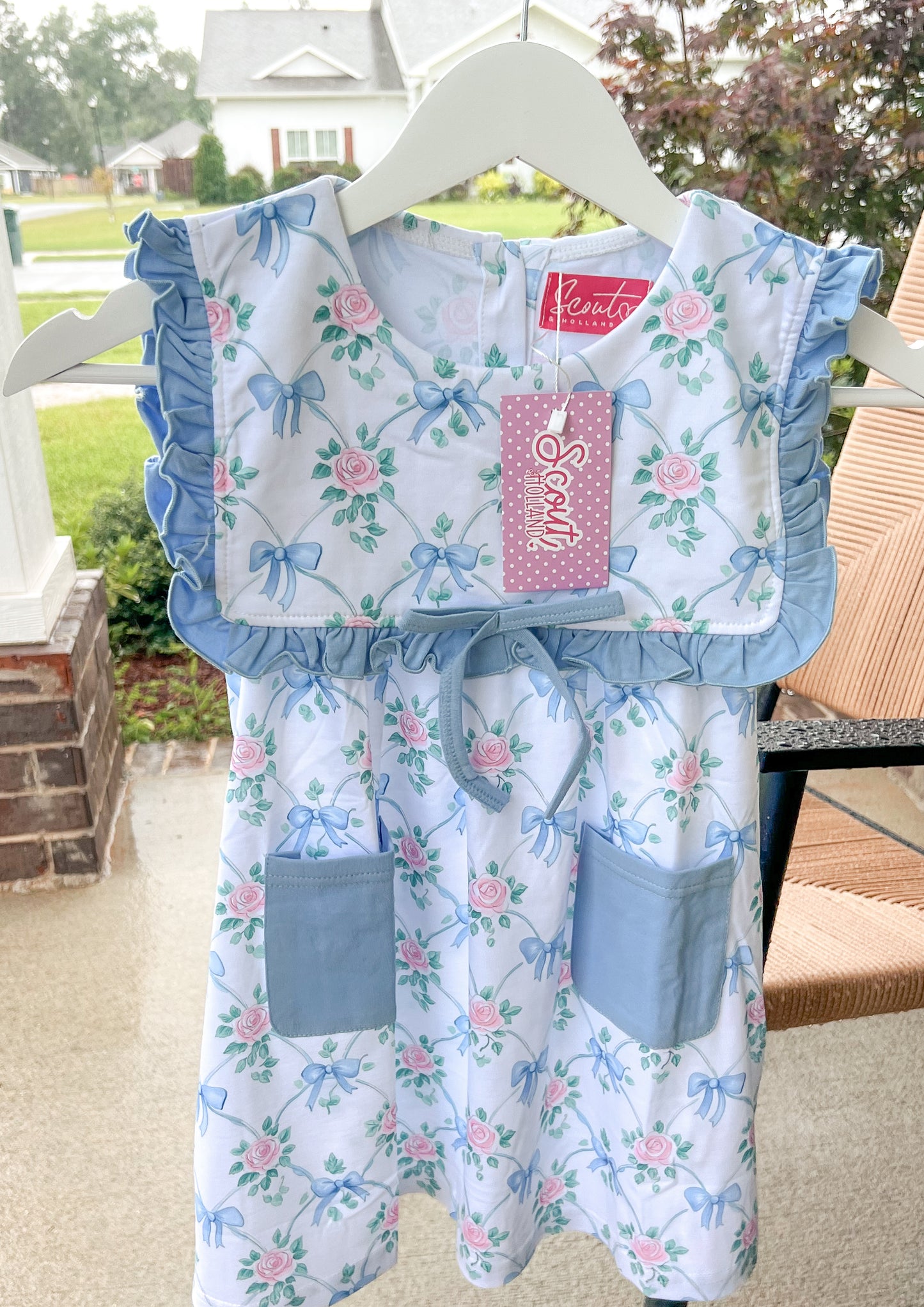 Blue Floral Bow Dress
