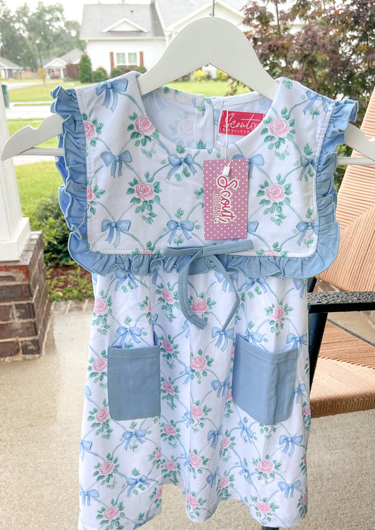 Blue Floral Bow Dress
