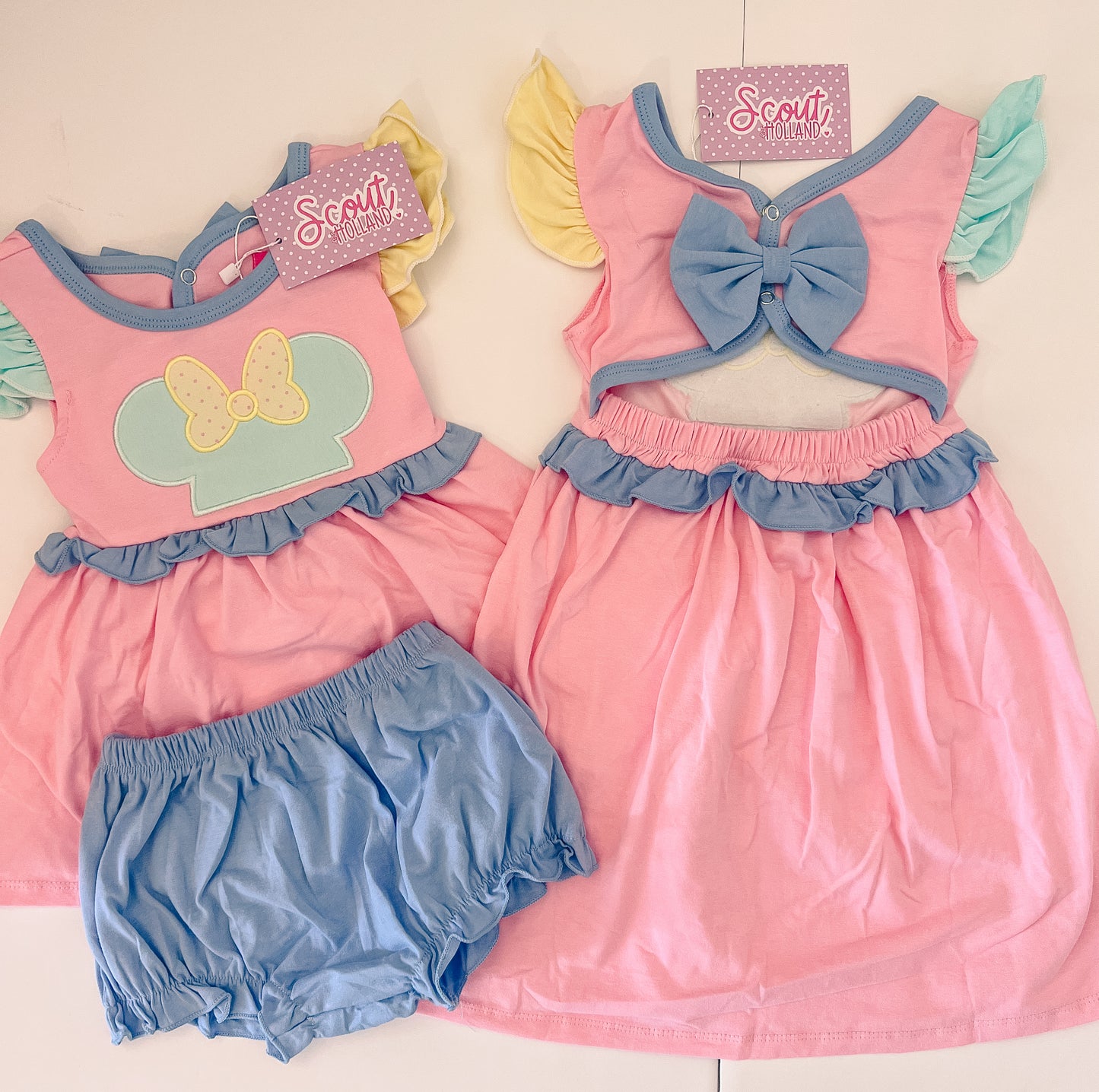 Pastel Colorblock Mouse Collection Girl Dress/Bloomer Set