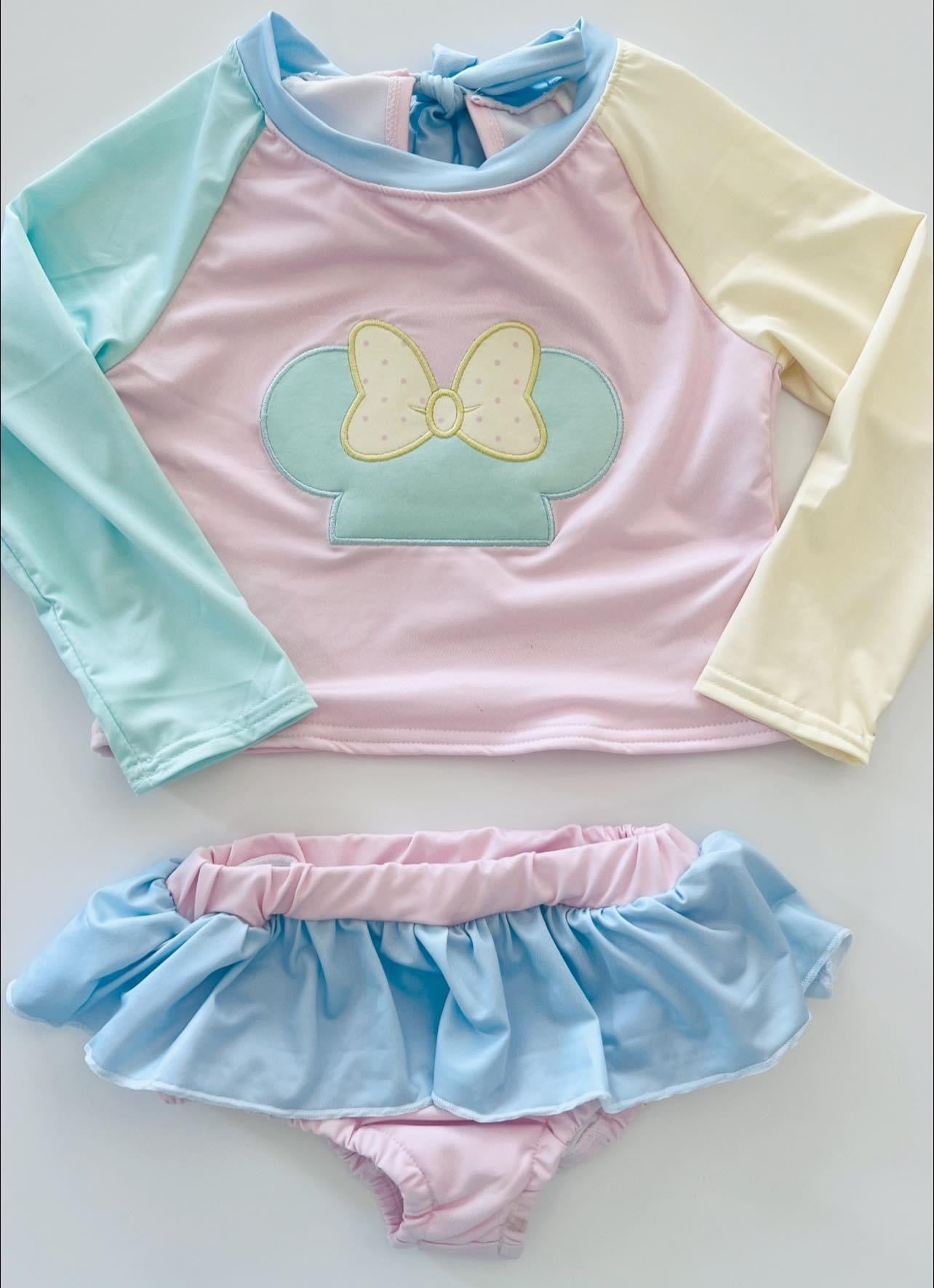 Pastel Colorblock Mouse Collection - Girl Swim Rash Guard Set