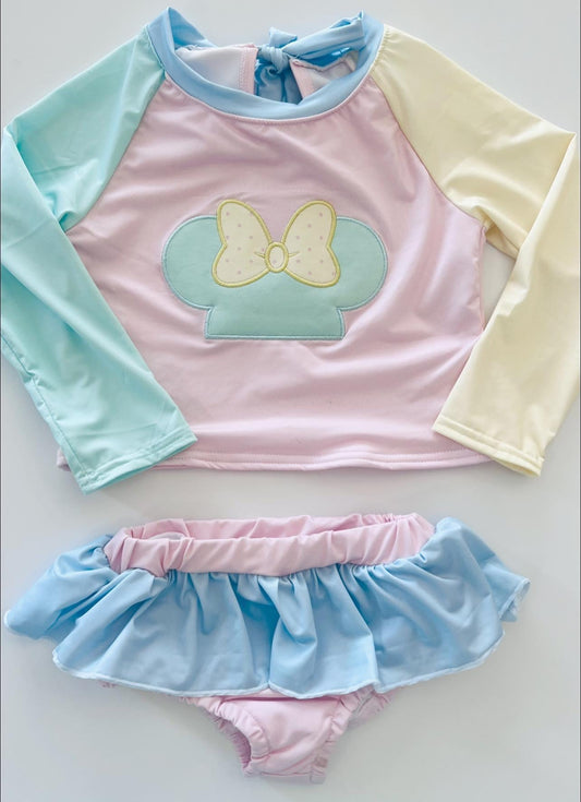 Pastel Colorblock Mouse Collection - Girl Swim Rash Guard Set