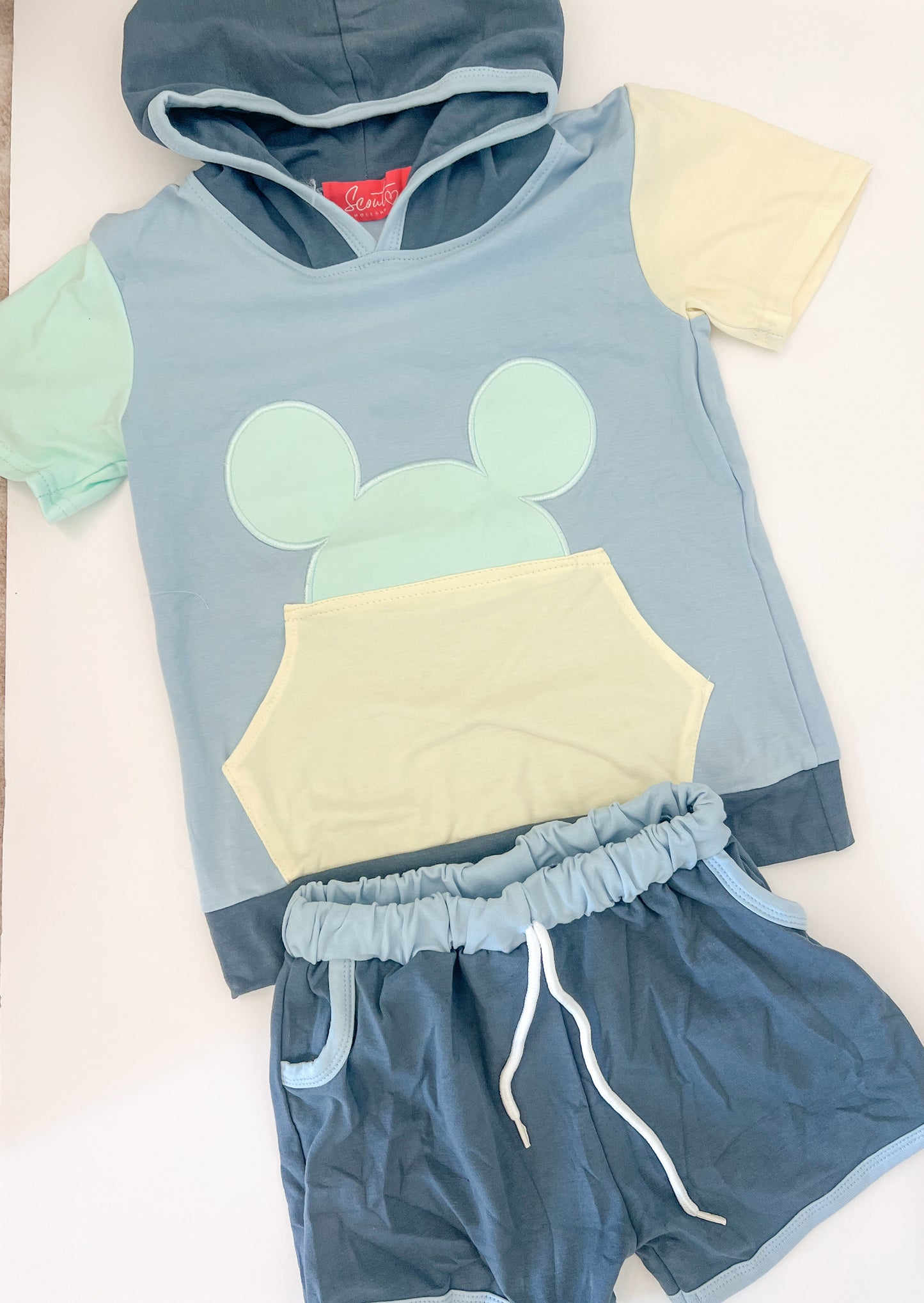 Pastel Colorblock Mouse Collection Summer Hooded Boy Short Set