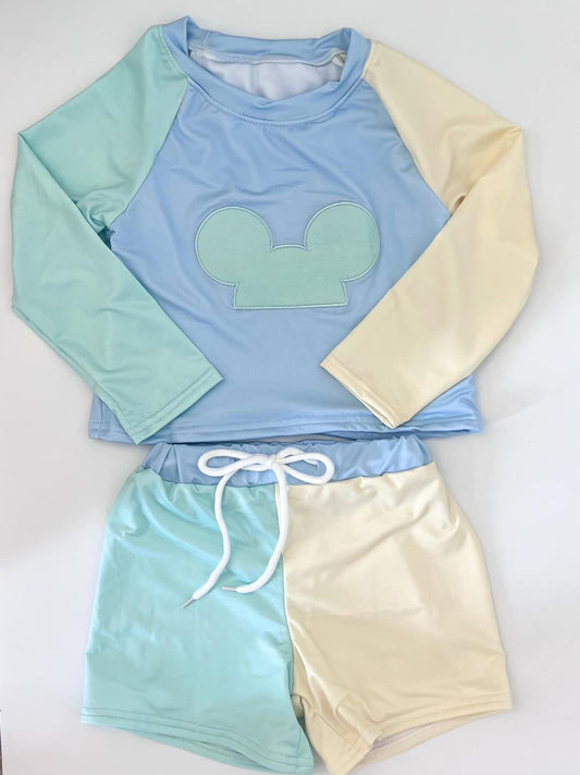 Pastel Colorblock Mouse Collection - Boy Swim Rash Guard Set